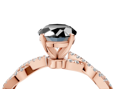 Rose gold Fancy Black Oval Cut Solitaire Twisted Pave Band with Four-Prong Setting_7