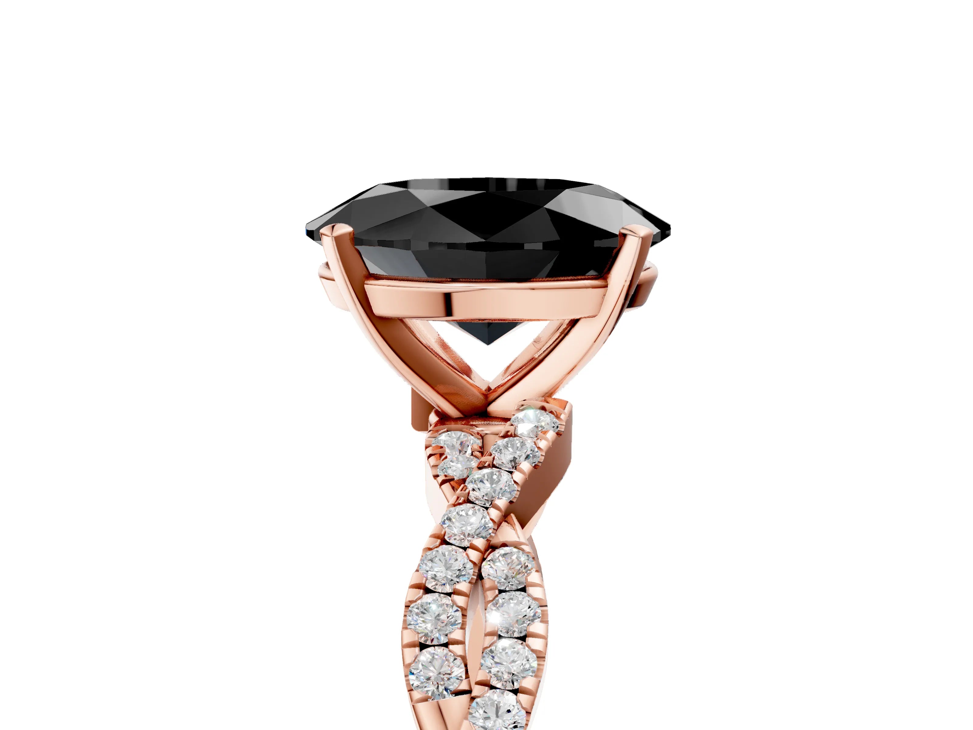 Rose gold Fancy Black Oval Cut Solitaire Twisted Pave Band with Four-Prong Setting_8