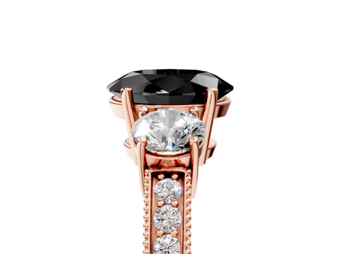 Rose gold Fancy Black Oval Cut Three-Stone Diamond Ring with Pavé Band and Four-Prong Setting_5