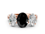 Rose gold Fancy Black Oval Cut Three-Stone Diamond Ring with Prong Setting on a Classic Band_12