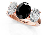 Rose gold Fancy Black Oval Cut Three-Stone Diamond Ring with Prong Setting on a Classic Band_13