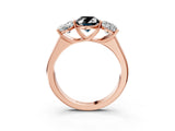Rose gold Fancy Black Oval Cut Three-Stone Diamond Ring with Prong Setting on a Classic Band_15