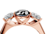 Rose gold Fancy Black Oval Cut Three-Stone Diamond Ring with Prong Setting on a Classic Band_16