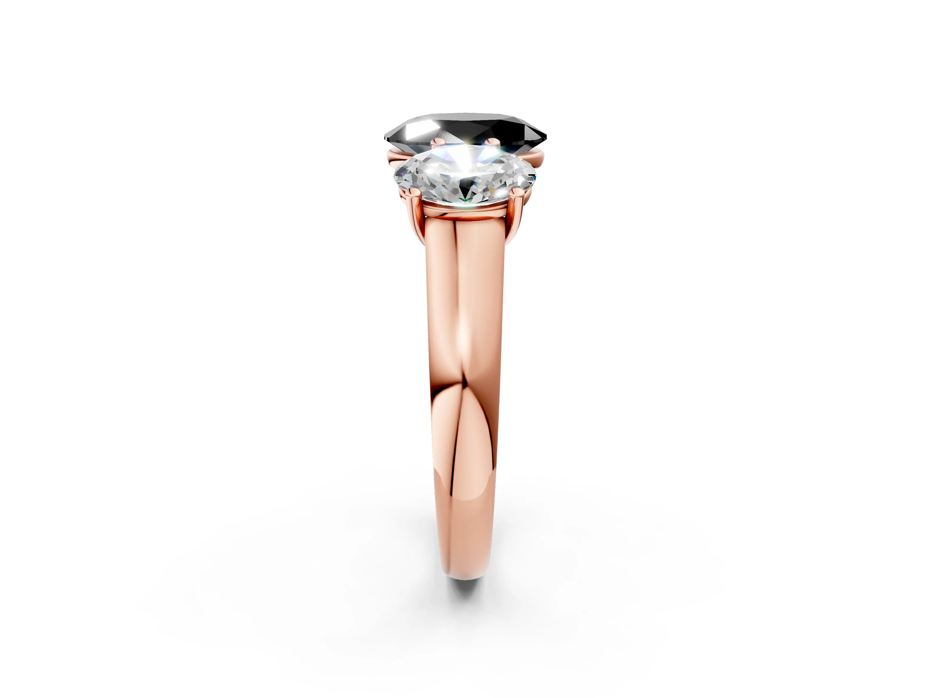 Rose gold Fancy Black Oval Cut Three-Stone Diamond Ring with Prong Setting on a Classic Band_2