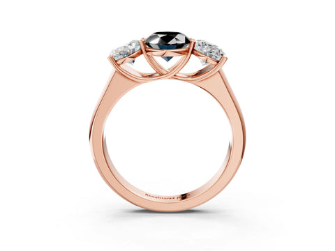 Rose gold Fancy Black Oval Cut Three-Stone Diamond Ring with Prong Setting on a Classic Band_3