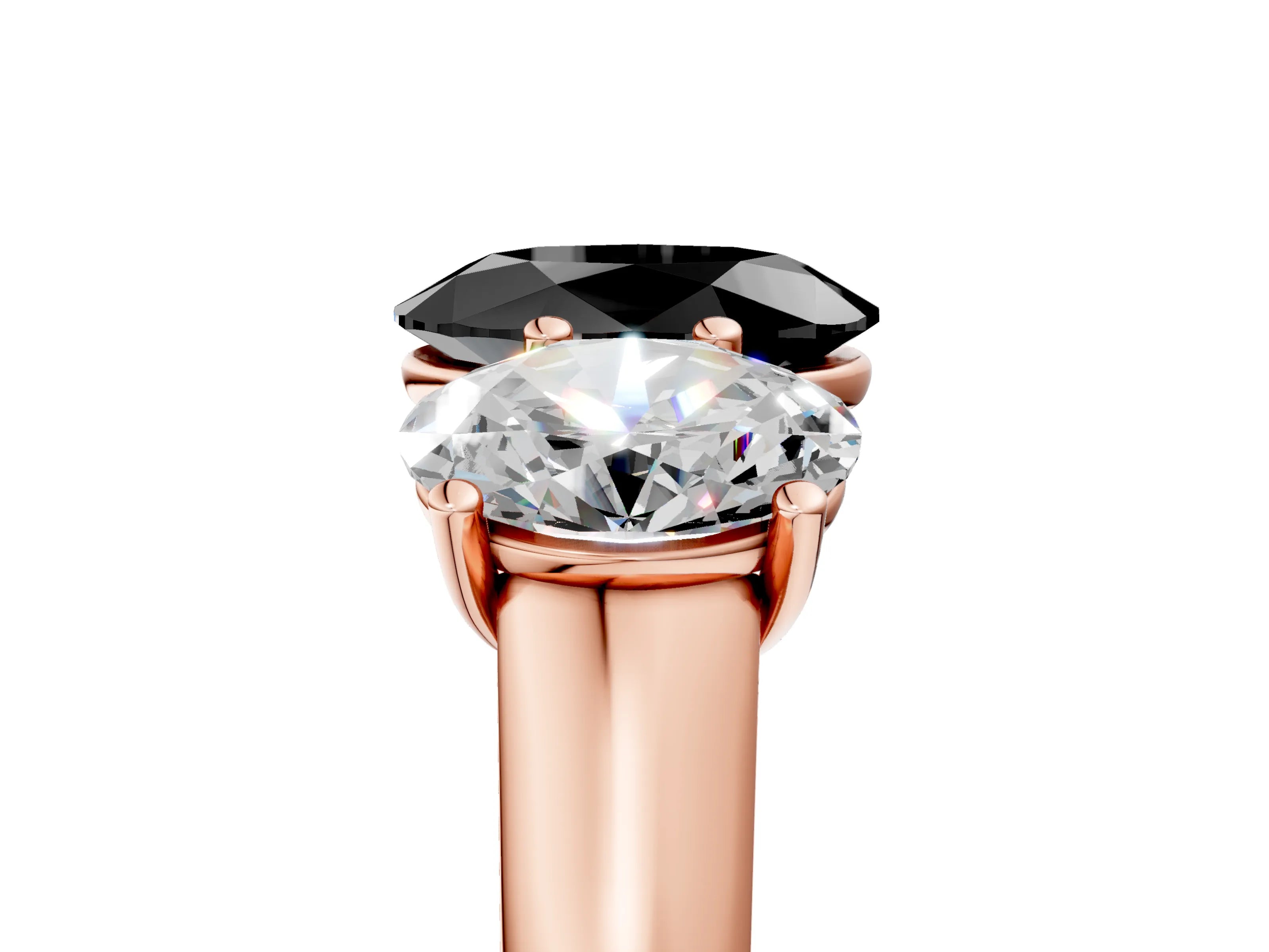 Rose gold Fancy Black Oval Cut Three-Stone Diamond Ring with Prong Setting on a Classic Band_5
