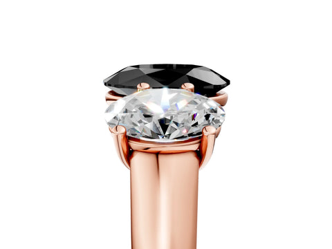 Rose gold Fancy Black Oval Cut Three-Stone Diamond Ring with Prong Setting on a Classic Band_5