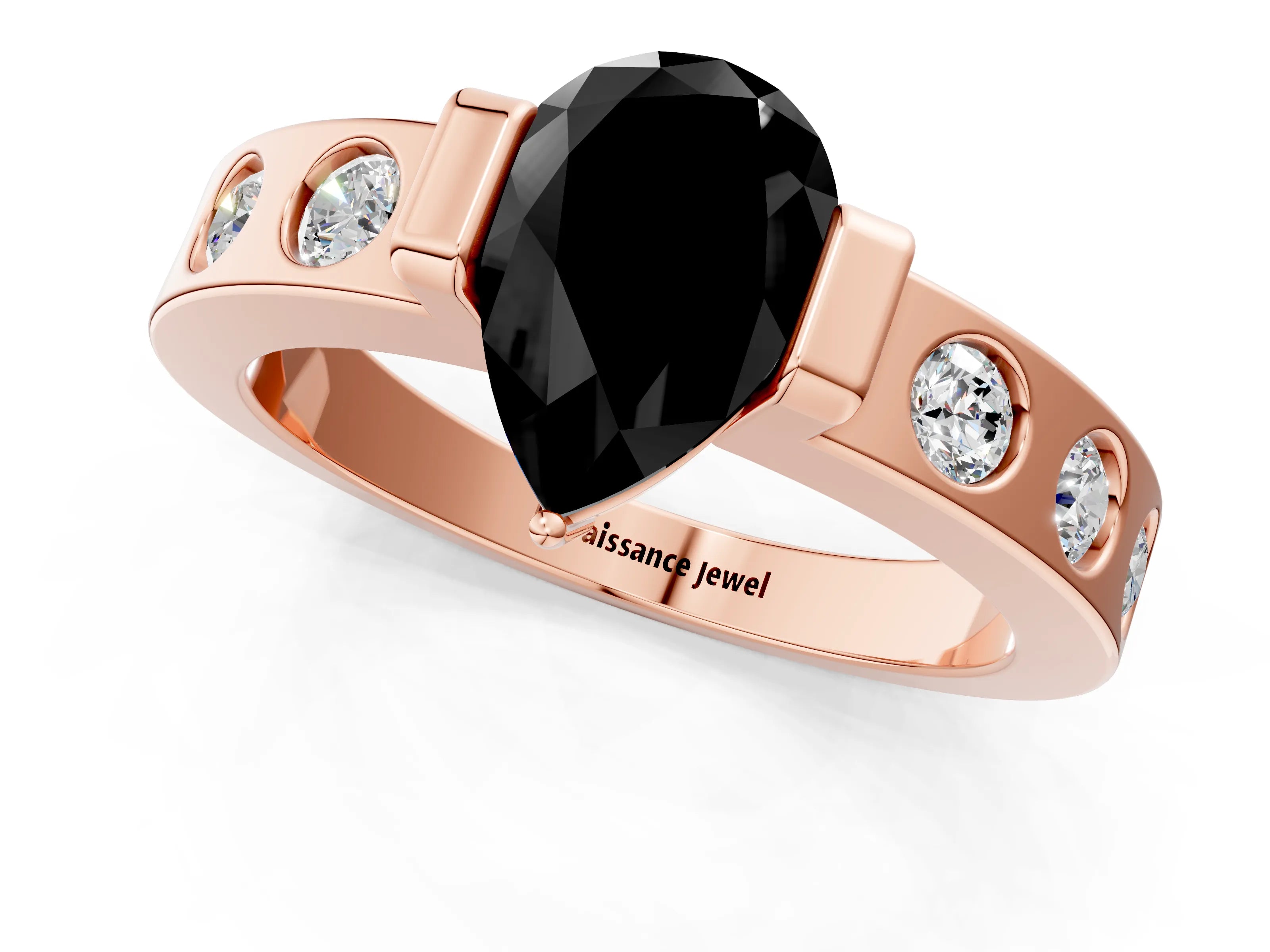 Rose gold Fancy Black Pear Cut Brilliant Channel-Set Diamond Ring with Bezel Prong Setting_1