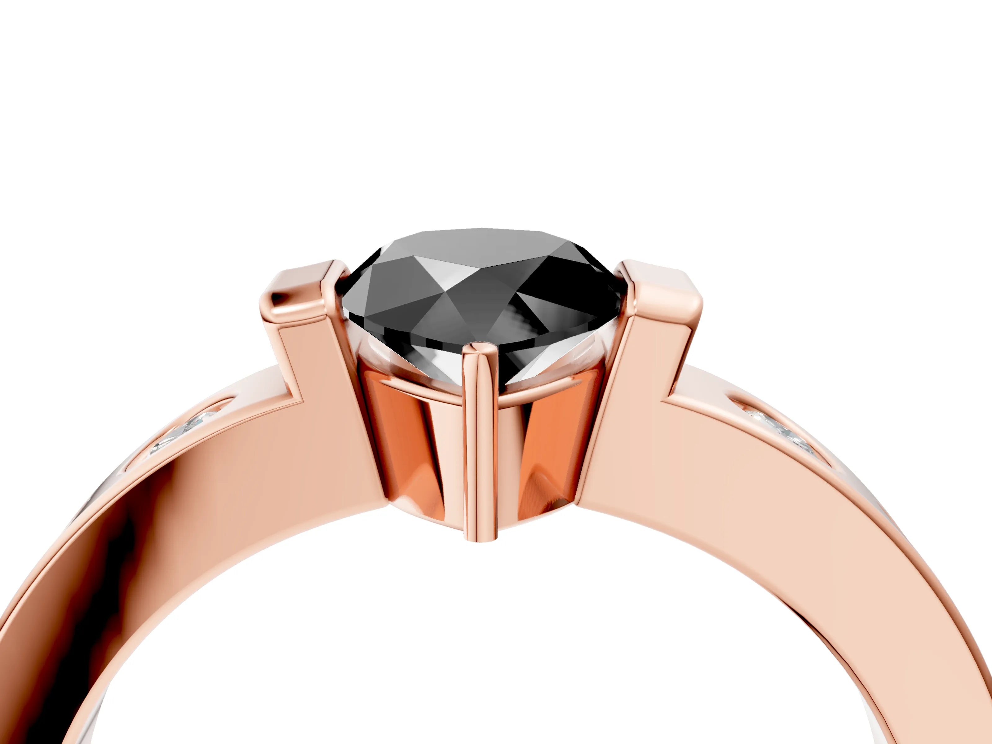 Rose gold Fancy Black Pear Cut Brilliant Channel-Set Diamond Ring with Bezel Prong Setting_4