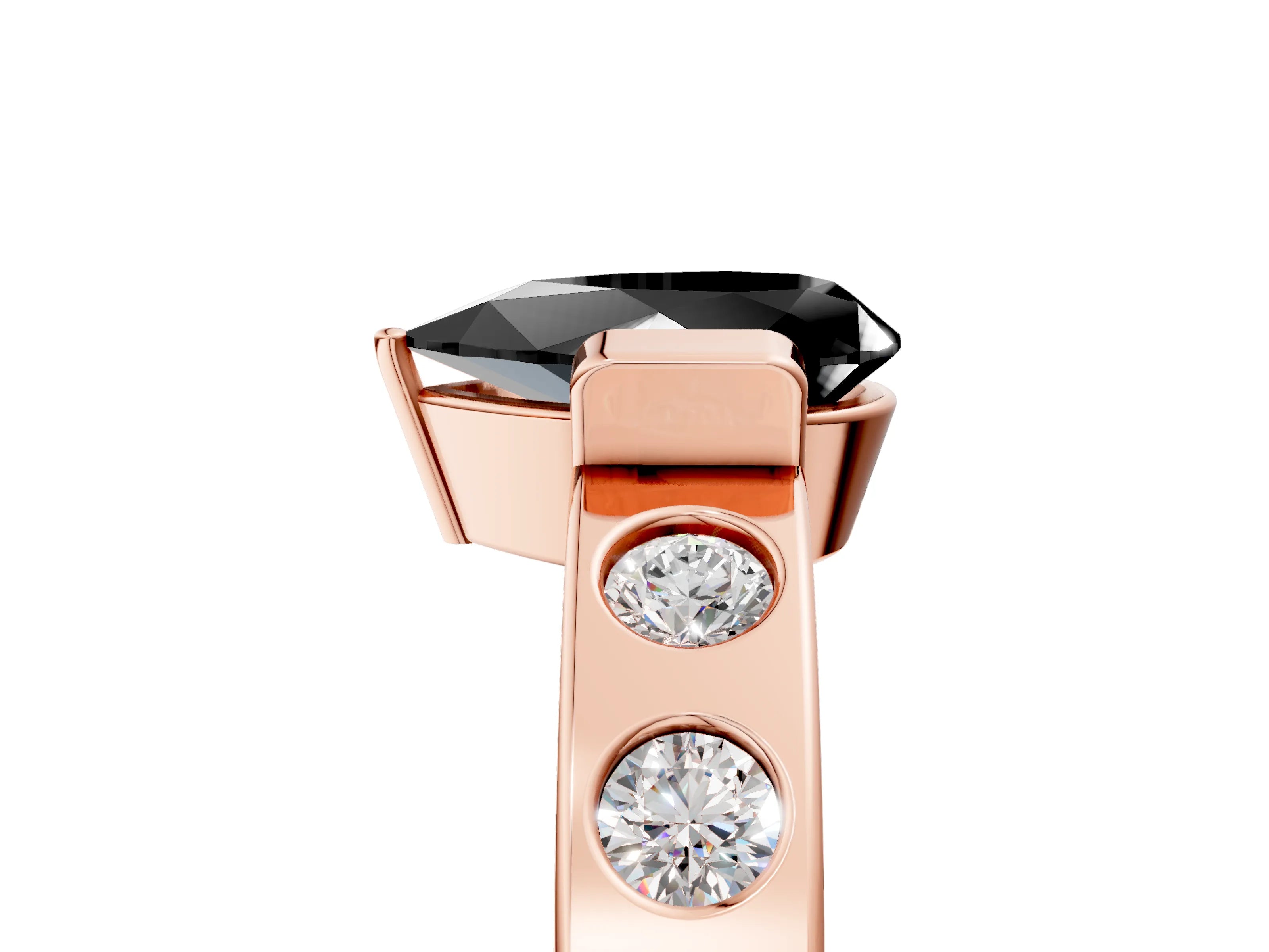 Rose gold Fancy Black Pear Cut Brilliant Channel-Set Diamond Ring with Bezel Prong Setting_5