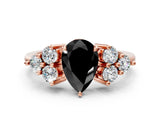 Rose gold Fancy Black Pear Cut Brilliant Diamond Cluster Accent Solitaire Ring with Prong Setting