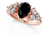 Rose gold Fancy Black Pear Cut Brilliant Diamond Cluster Accent Solitaire Ring with Prong Setting_1