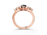 Rose gold Fancy Black Pear Cut Brilliant Diamond Cluster Accent Solitaire Ring with Prong Setting_3