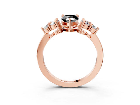 Rose gold Fancy Black Pear Cut Brilliant Diamond Cluster Accent Solitaire Ring with Prong Setting_3