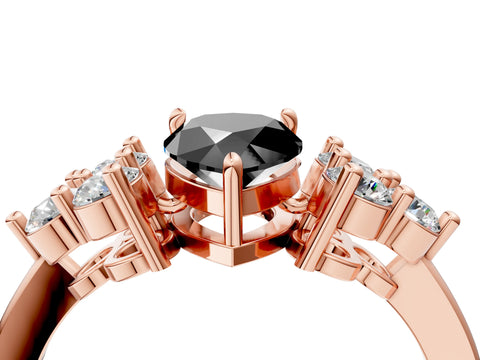 Rose gold Fancy Black Pear Cut Brilliant Diamond Cluster Accent Solitaire Ring with Prong Setting_4