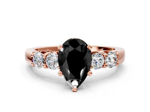 Rose gold Fancy Black Pear Cut Brilliant Diamond Five-Stone Engagement Ring with Prong Setting on a Classic Band_3