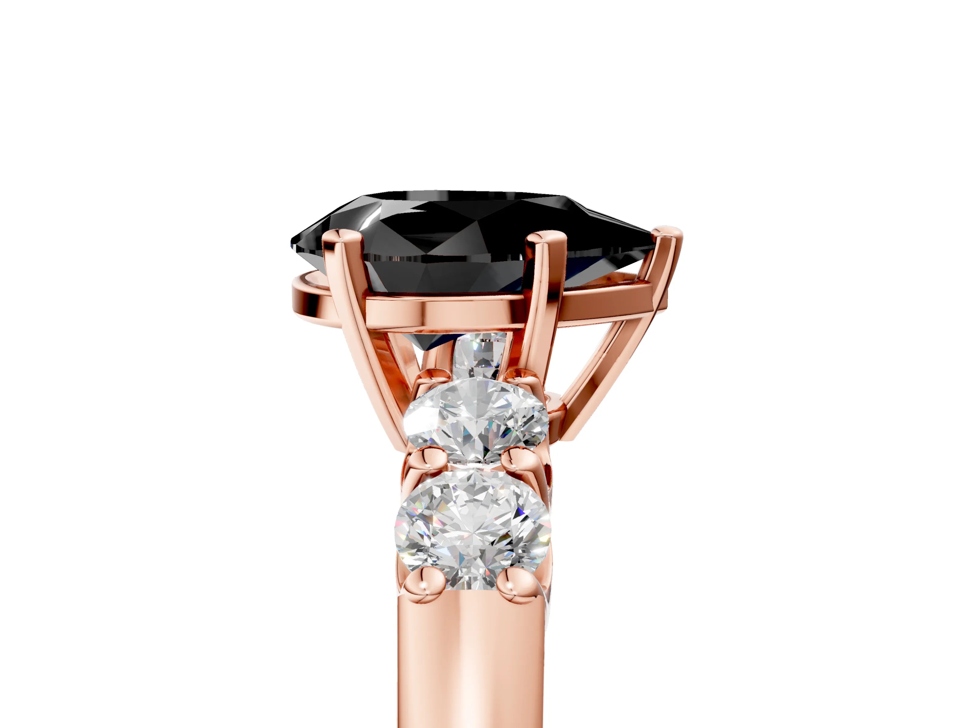 Rose gold Fancy Black Pear Cut Brilliant Diamond Five-Stone Engagement Ring with Prong Setting on a Classic Band_8