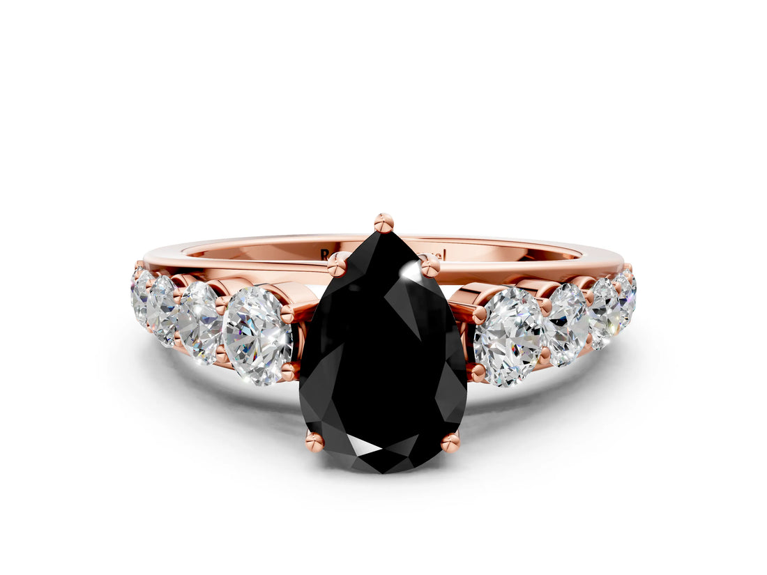 Rose gold Fancy Black Pear Cut Brilliant Diamond Pavé Band with Six-Prong Setting