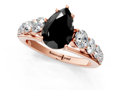 Rose gold Fancy Black Pear Cut Brilliant Diamond Pavé Band with Six-Prong Setting_1