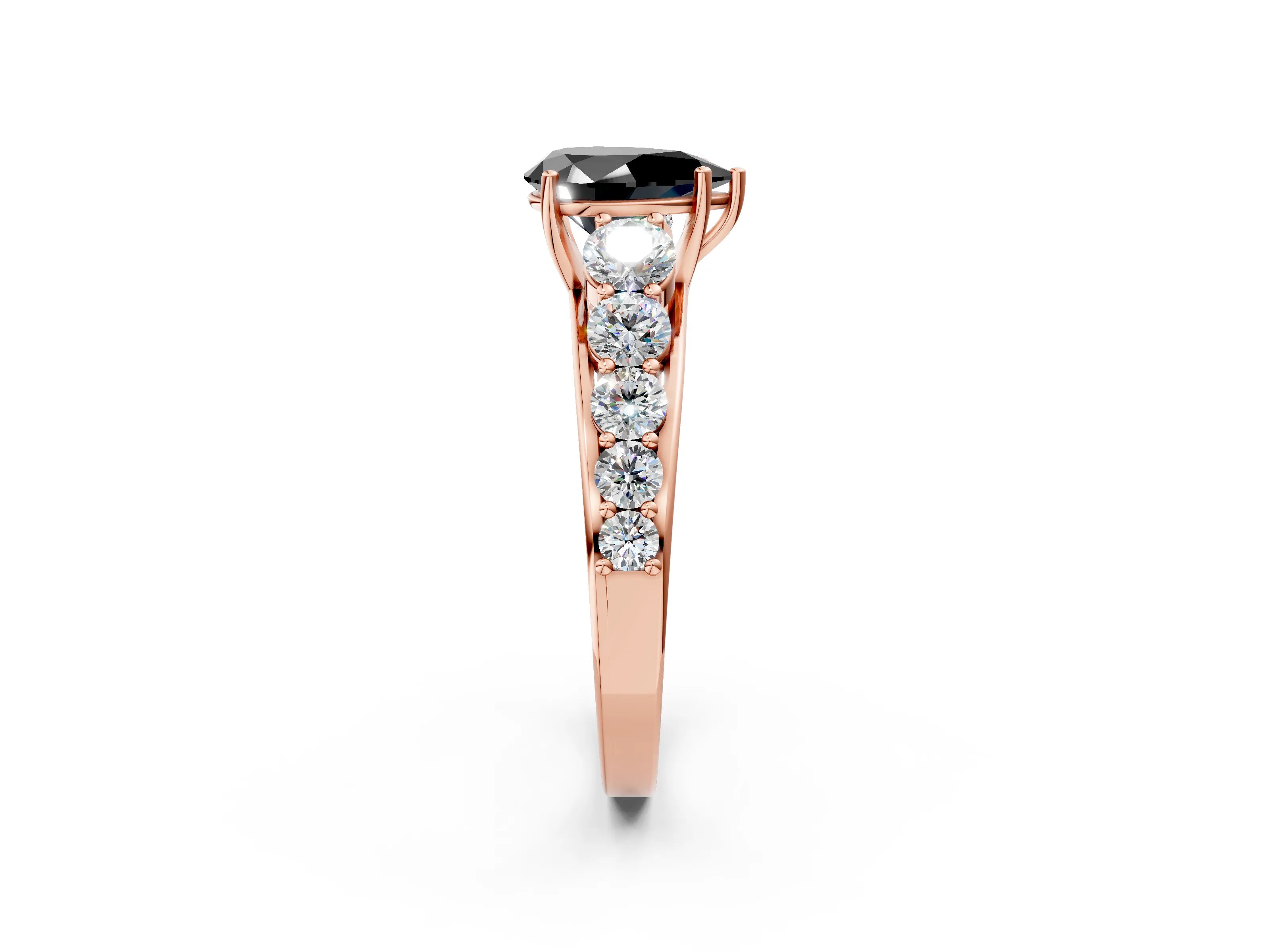 Rose gold Fancy Black Pear Cut Brilliant Diamond Pavé Band with Six-Prong Setting_2