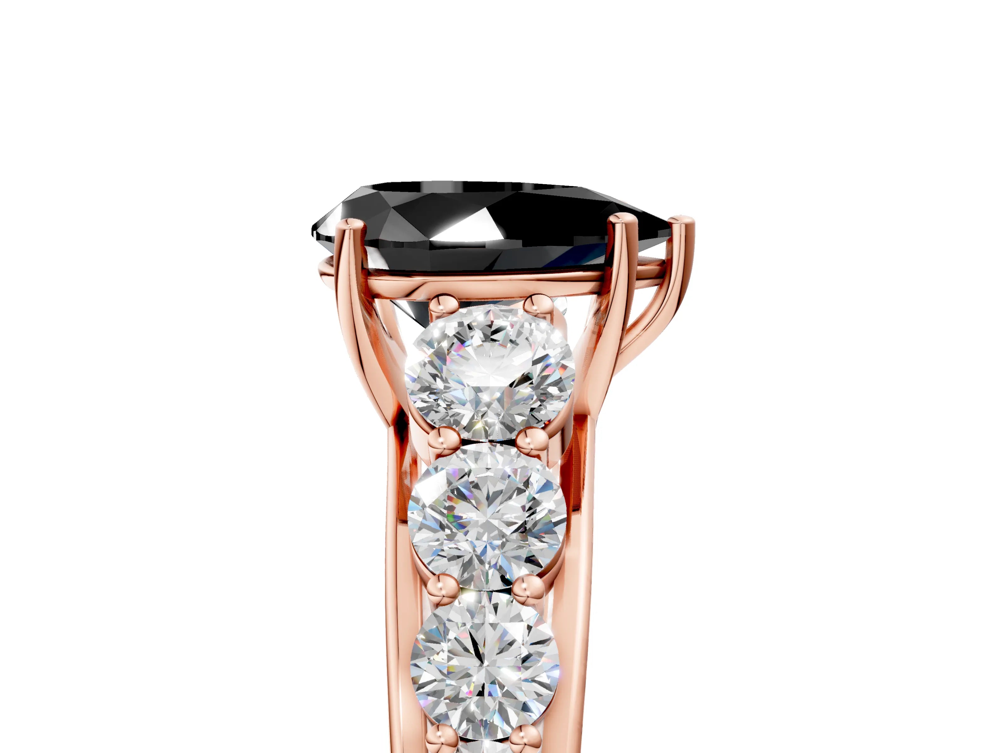 Rose gold Fancy Black Pear Cut Brilliant Diamond Pavé Band with Six-Prong Setting_5