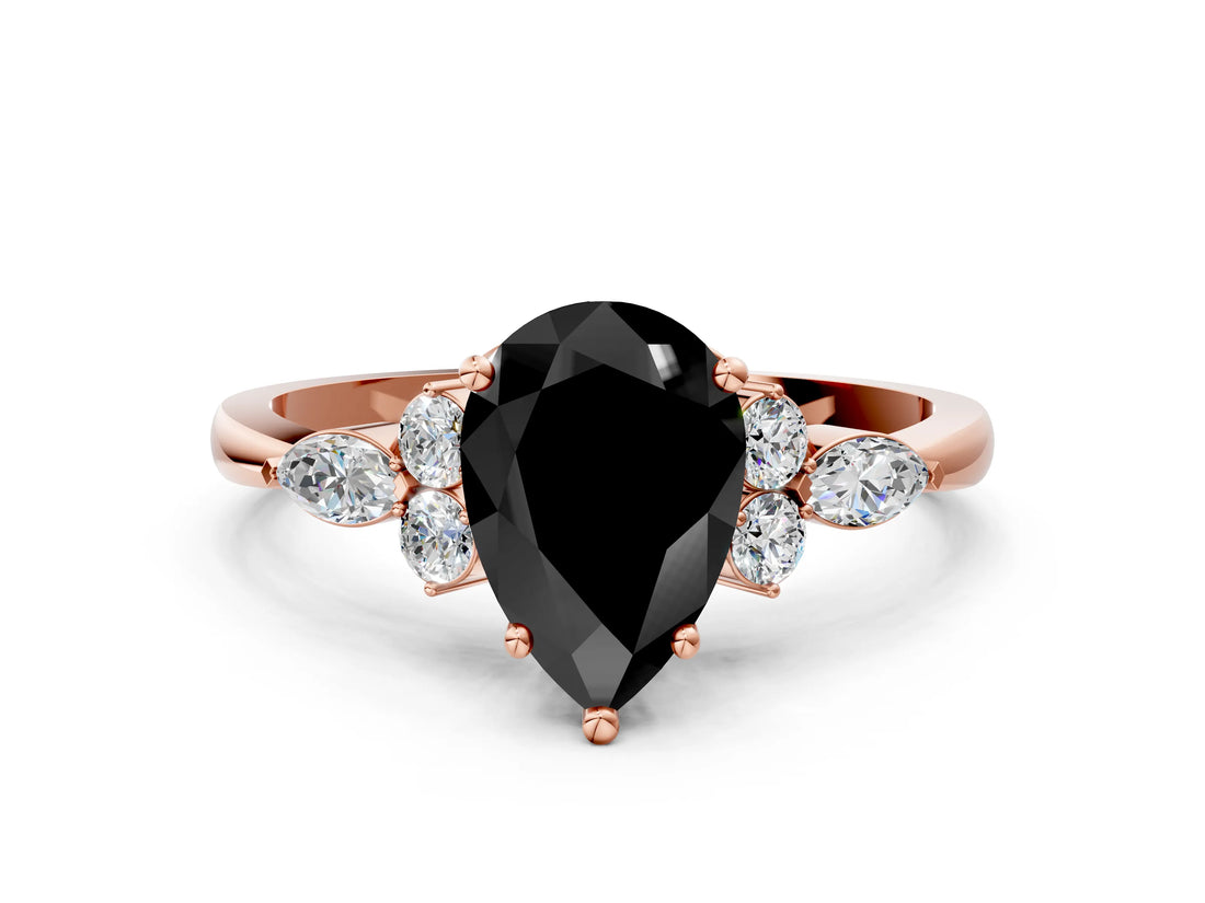 Rose gold Fancy Black Pear Cut Brilliant Diamond Solitaire Ring with Pear Side Stones and Four-Prong Setting_3