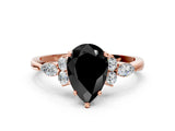 Rose gold Fancy Black Pear Cut Brilliant Diamond Solitaire Ring with Pear Side Stones and Four-Prong Setting_3