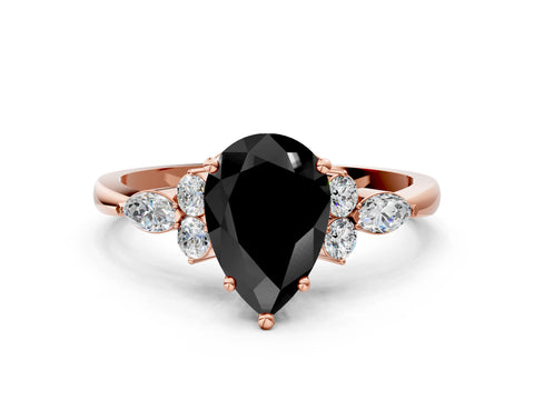 Rose gold Fancy Black Pear Cut Brilliant Diamond Solitaire Ring with Pear Side Stones and Four-Prong Setting_3