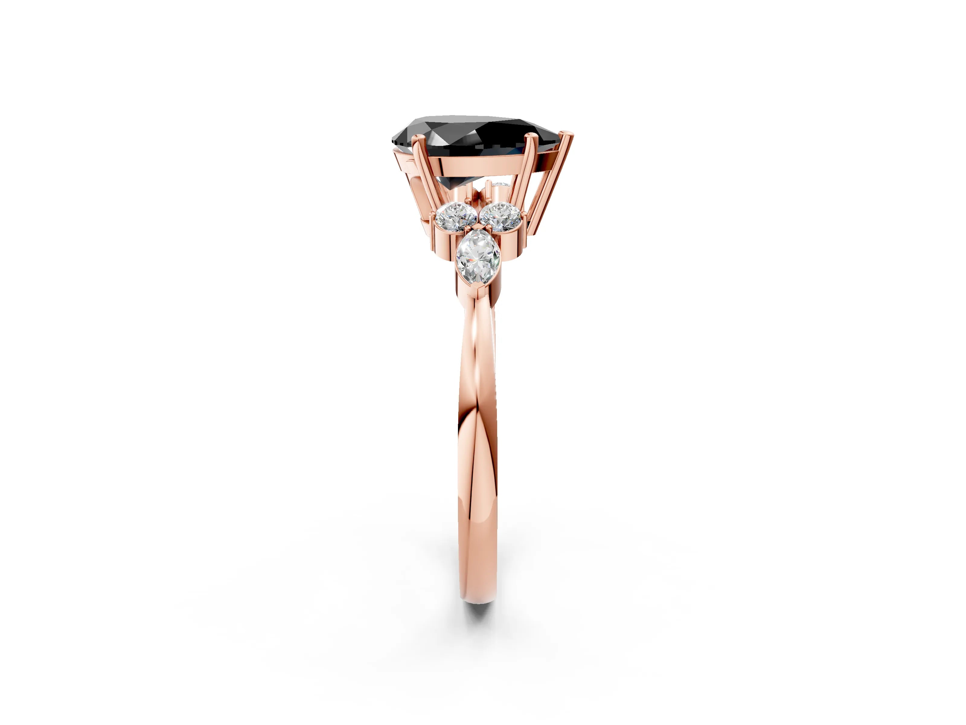 Rose gold Fancy Black Pear Cut Brilliant Diamond Solitaire Ring with Pear Side Stones and Four-Prong Setting_5