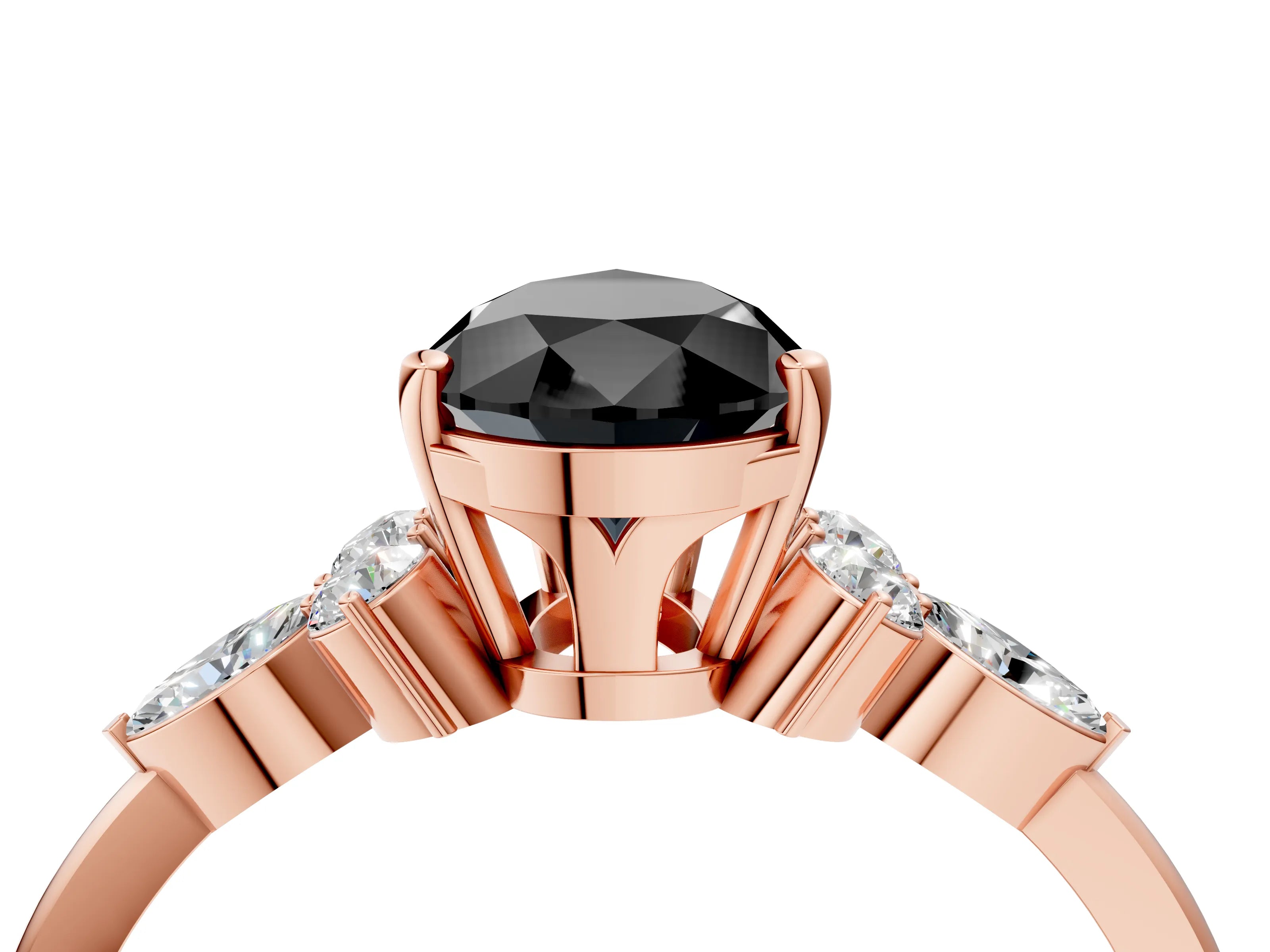 Rose gold Fancy Black Pear Cut Brilliant Diamond Solitaire Ring with Pear Side Stones and Four-Prong Setting_7