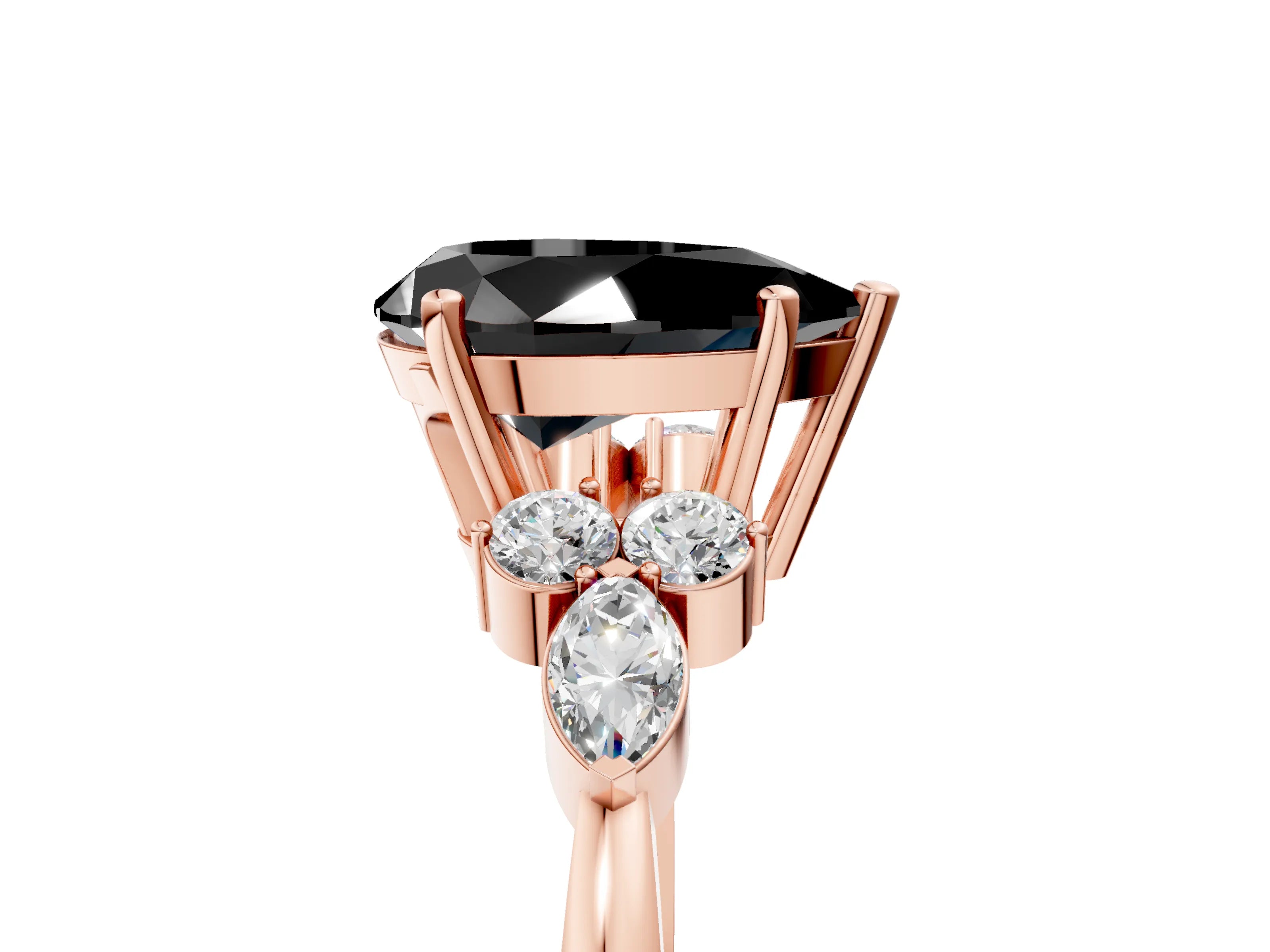 Rose gold Fancy Black Pear Cut Brilliant Diamond Solitaire Ring with Pear Side Stones and Four-Prong Setting_8