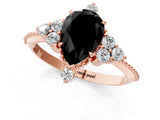 Rose gold Fancy Black Pear Cut Brilliant Diamond with Cluster Setting on a Beaded Band and Four-Prong Setting_1