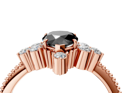 Rose gold Fancy Black Pear Cut Brilliant Diamond with Cluster Setting on a Beaded Band and Four-Prong Setting_4