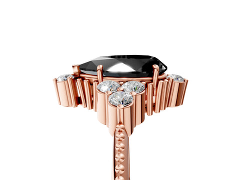 Rose gold Fancy Black Pear Cut Brilliant Diamond with Cluster Setting on a Beaded Band and Four-Prong Setting_5