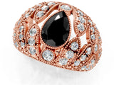 Rose gold Fancy Black Pear Cut Brilliant Halo Pave Diamond Milgrain Ring_1