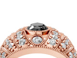 Rose gold Fancy Black Pear Cut Brilliant Halo Pave Diamond Milgrain Ring_4