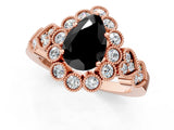 Rose gold Fancy Black Pear Cut Brilliant Milgrain Pave Heart Band Solitaire Ring_1