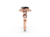 Rose gold Fancy Black Pear Cut Brilliant Milgrain Pave Heart Band Solitaire Ring_2