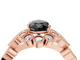 Rose gold Fancy Black Pear Cut Brilliant Milgrain Pave Heart Band Solitaire Ring_4