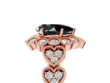 Rose gold Fancy Black Pear Cut Brilliant Milgrain Pave Heart Band Solitaire Ring_5