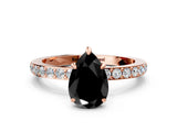 Rose gold Fancy Black Pear Cut Brilliant Pavé Band Solitaire with Four-Prong Setting