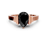 Rose gold Fancy Black Pear Cut Brilliant Solitaire Diamond Ring with Channel Set Band and Bar Prong Setting_12
