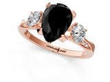 Rose gold Fancy Black Pear Cut Brilliant Three-Stone Diamond Ring with Pavé Band and Four-Prong Setting_4