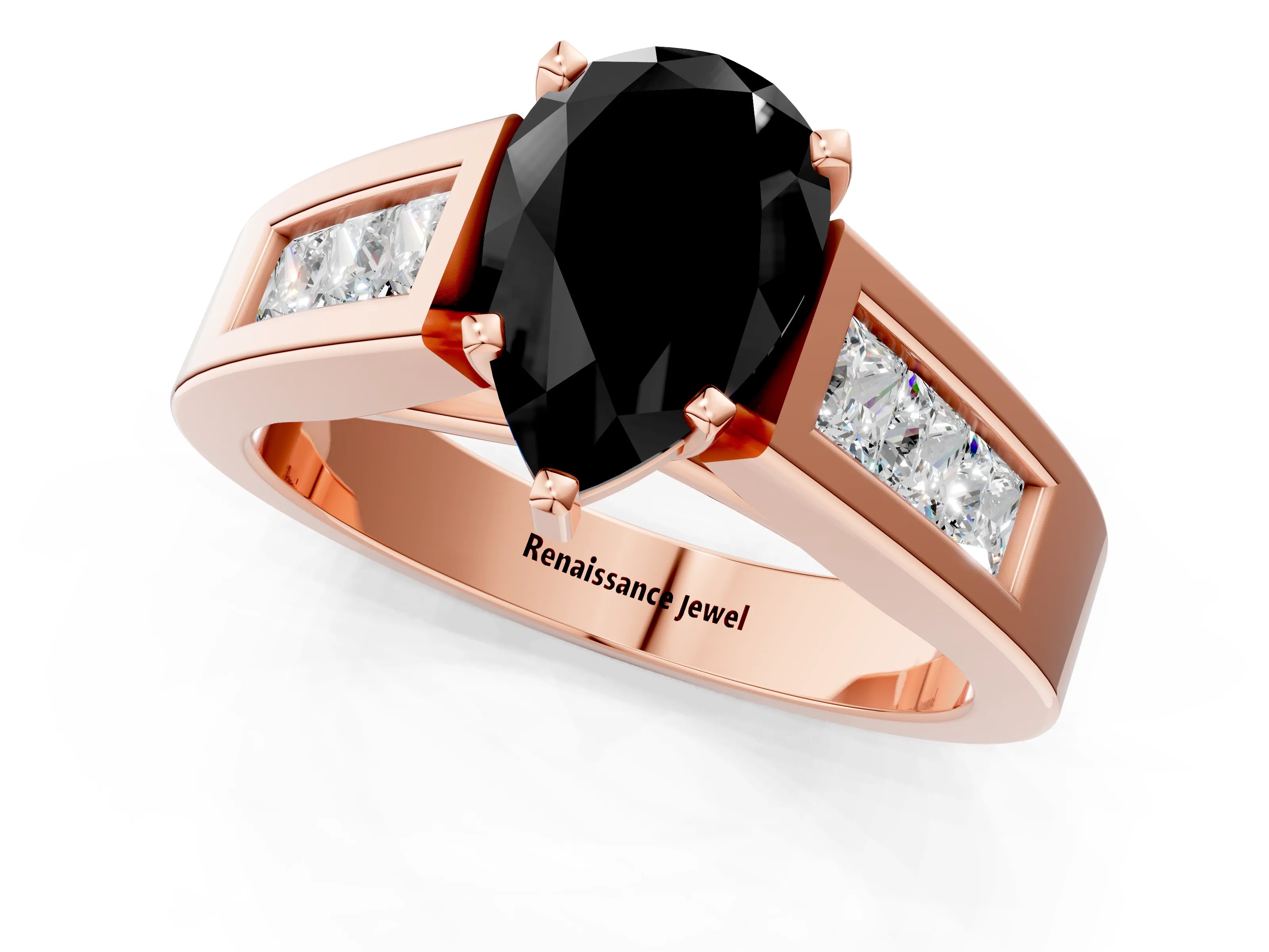 Rose gold Fancy Black Pear Cut Cut Channel Set Solitaire Ring with Four-Prong Setting_1