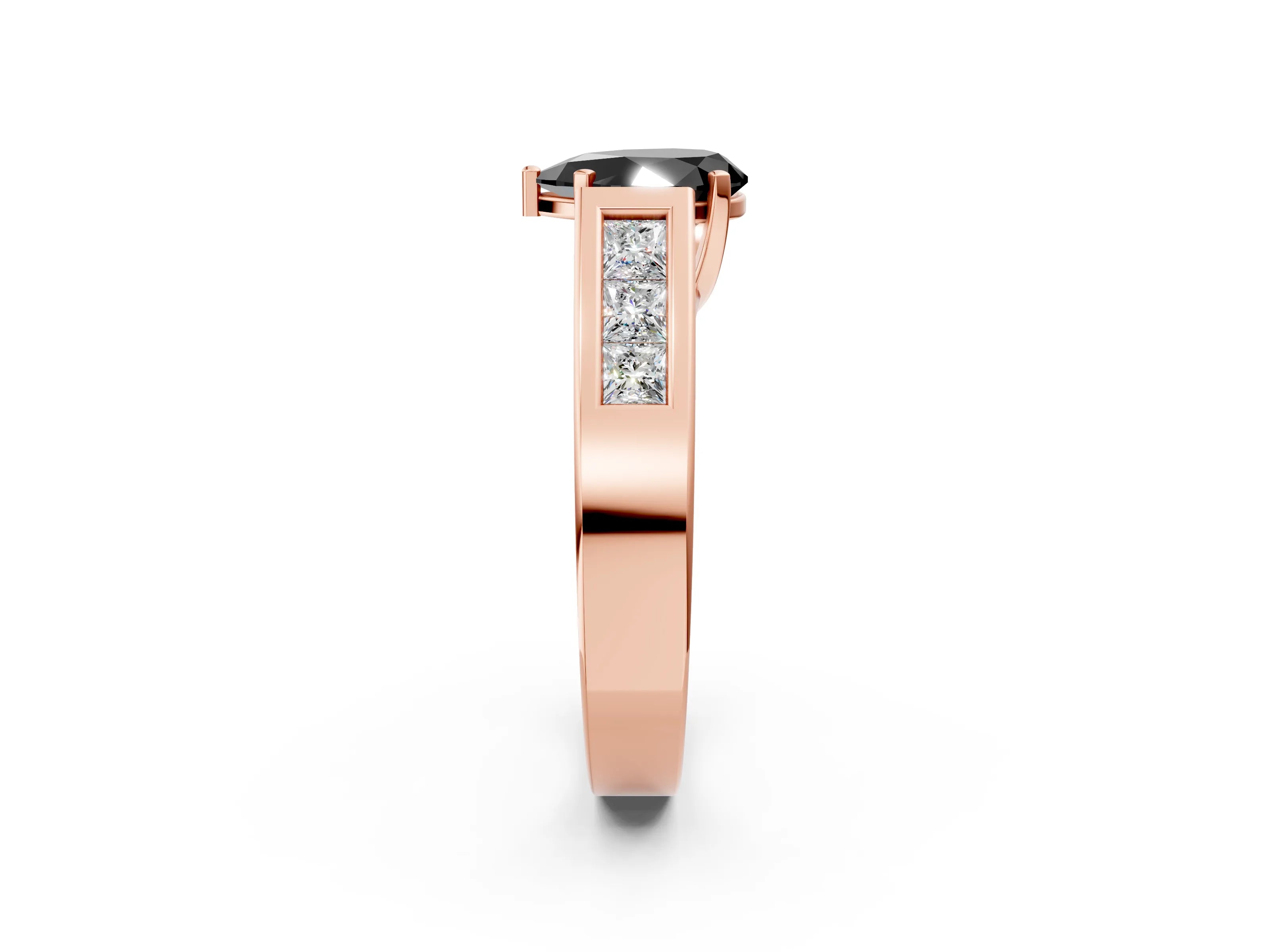 Rose gold Fancy Black Pear Cut Cut Channel Set Solitaire Ring with Four-Prong Setting_2