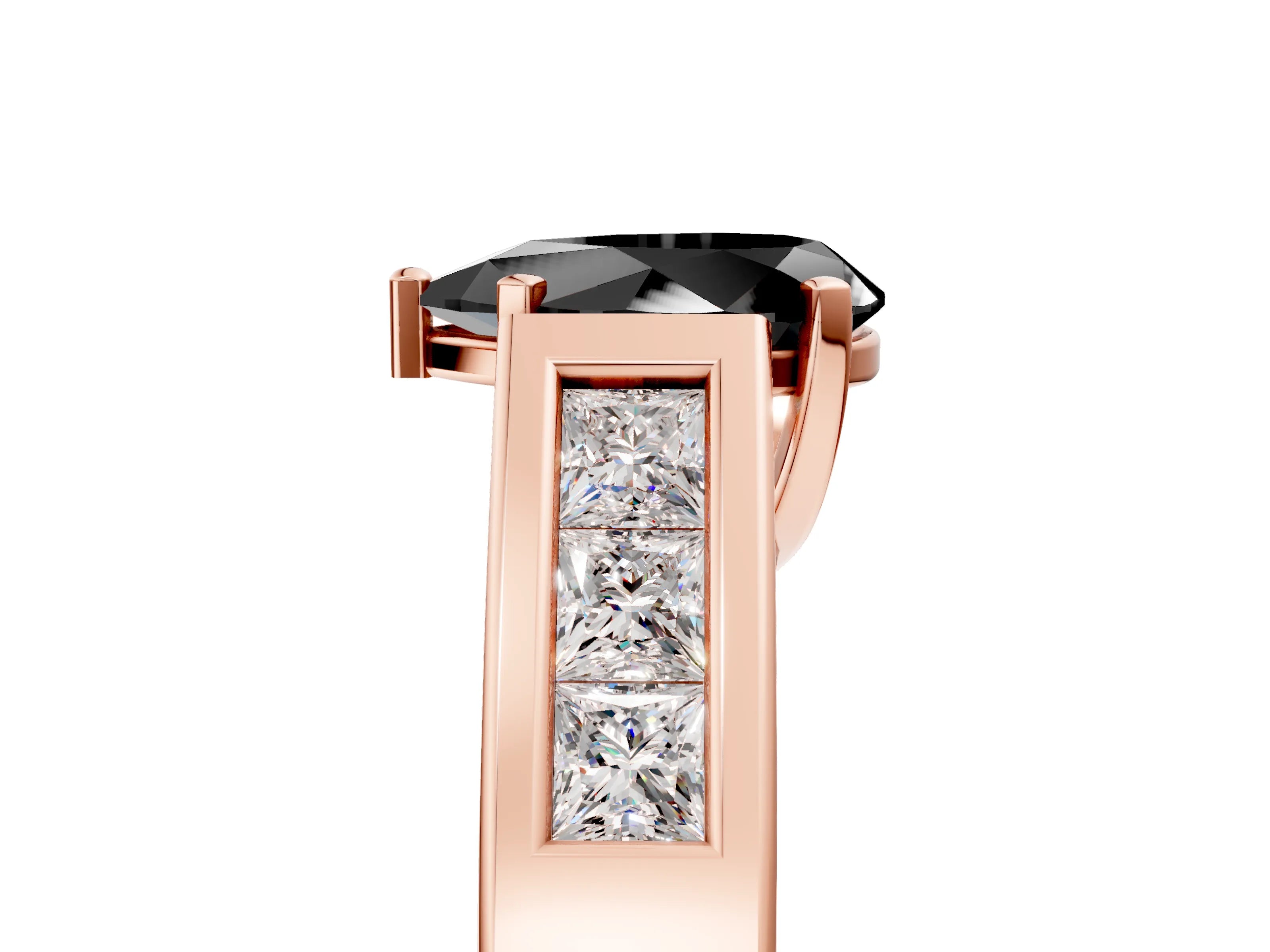 Rose gold Fancy Black Pear Cut Cut Channel Set Solitaire Ring with Four-Prong Setting_5