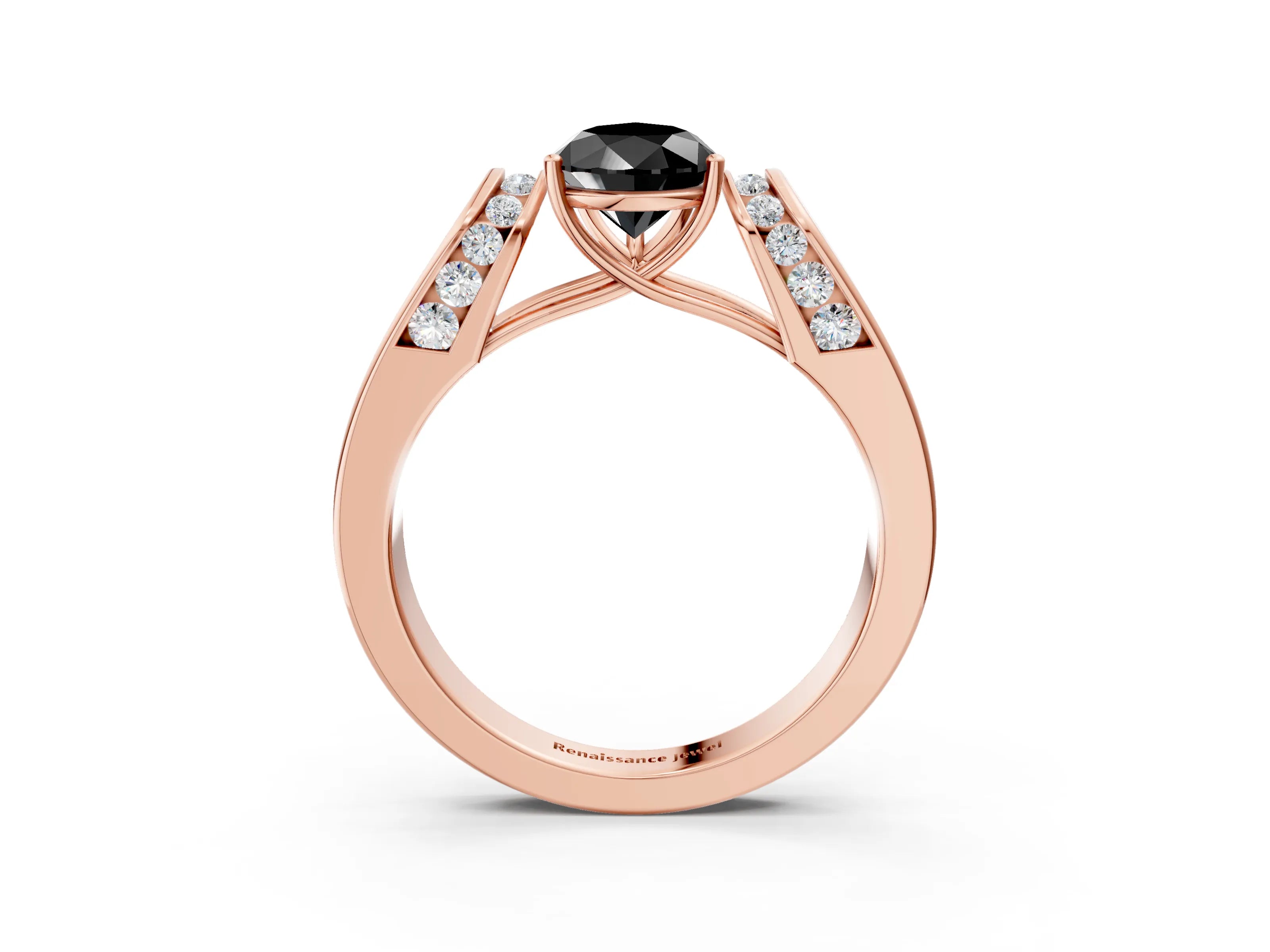 Rose gold Fancy Black Pear Cut Cut Diamond Channel Set Solitaire Ring with Four-Prong Setting_3