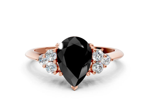 Rose gold Fancy Black Pear Cut Cut Diamond Cluster Ring with Solitaire Band and Four-Prong Setting_12