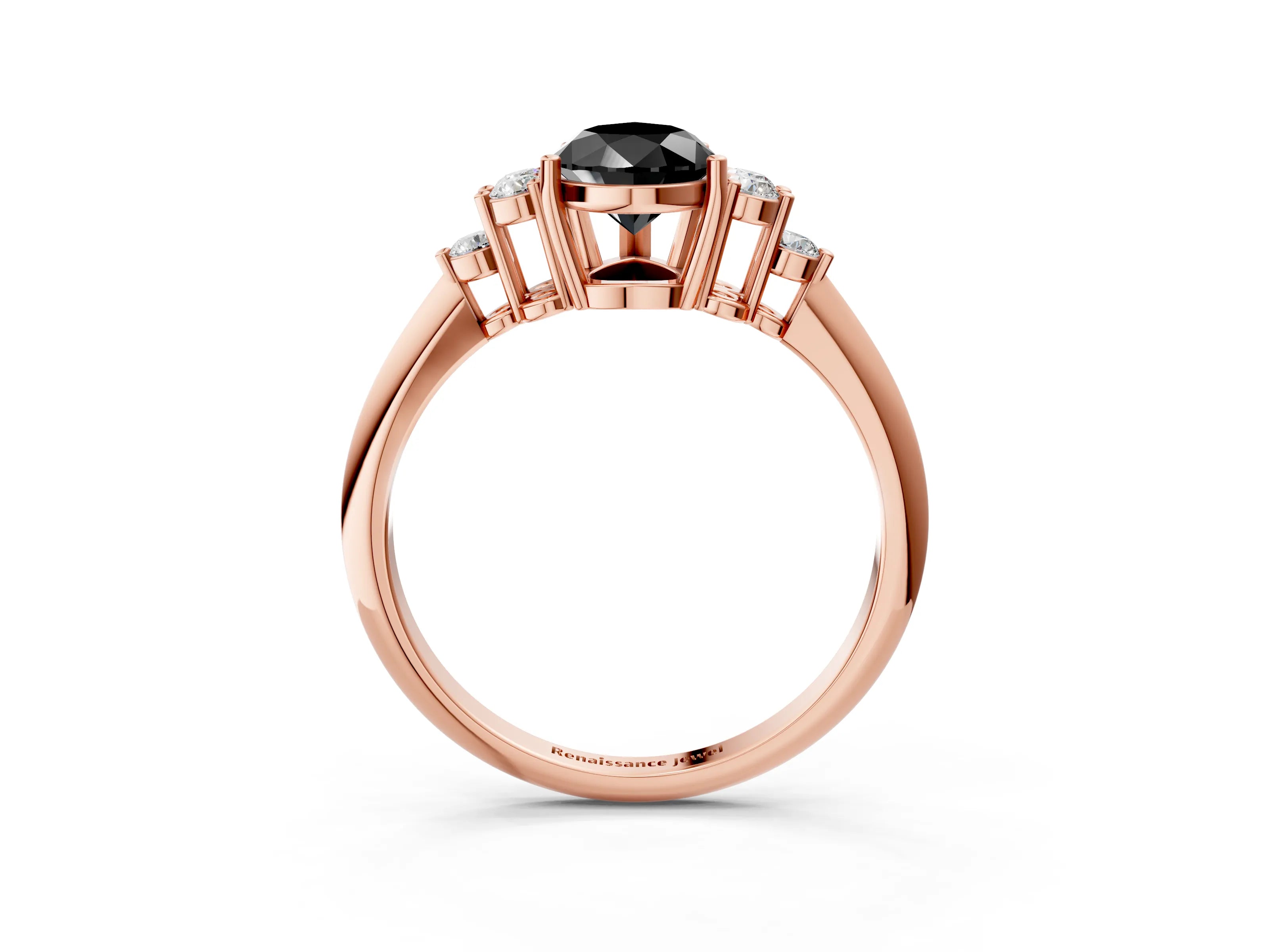 Rose gold Fancy Black Pear Cut Cut Diamond Cluster Ring with Solitaire Band and Four-Prong Setting_15