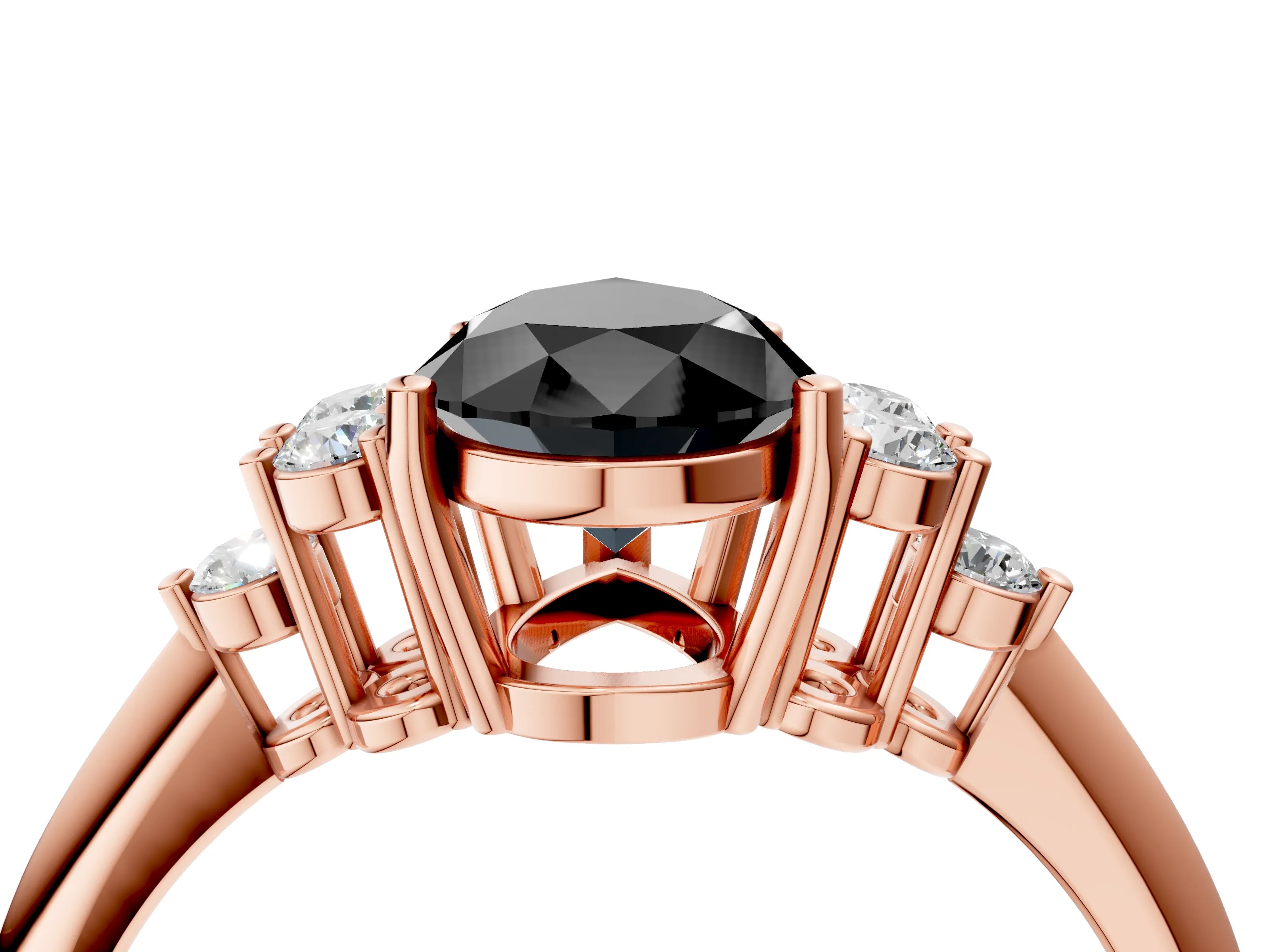 Rose gold Fancy Black Pear Cut Cut Diamond Cluster Ring with Solitaire Band and Four-Prong Setting_16